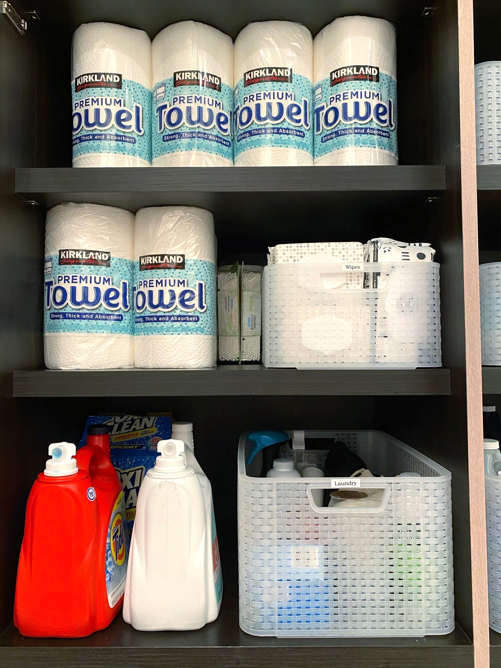 Laundry Closet Organization with Paper Towels and Detergent Bedroom Closet Organization | thetidyspot.com